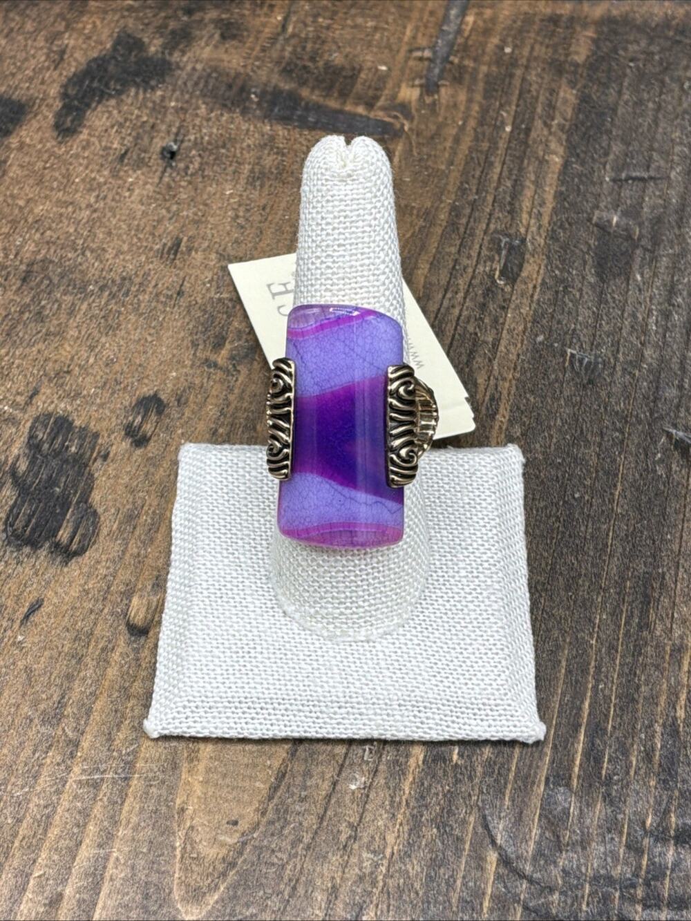 Barse Crackle Agate Ring - Purple- 8.75-NWT